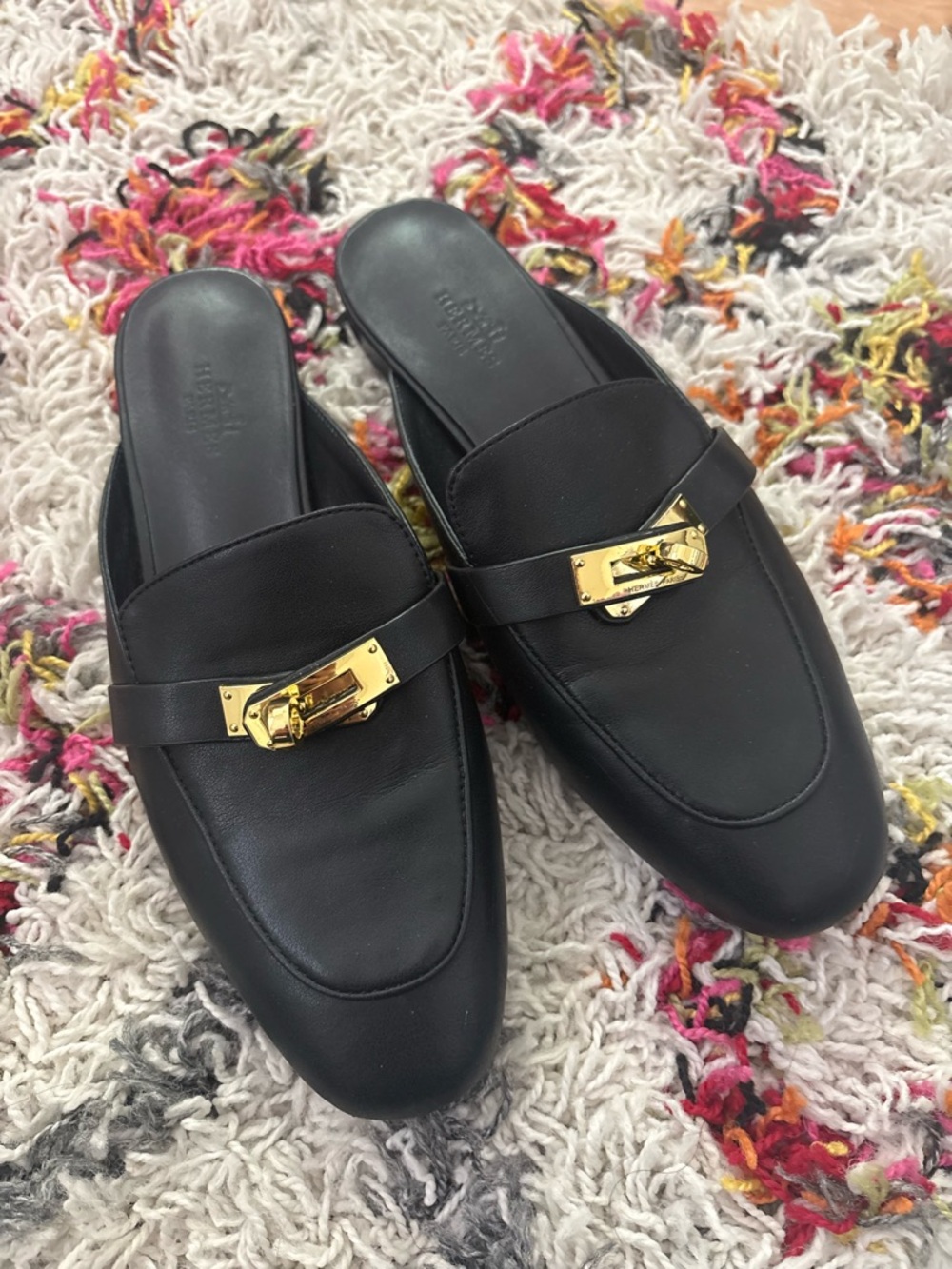 Oz Mules Black Leather 36